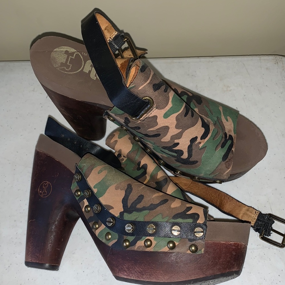 Camo wedged heels